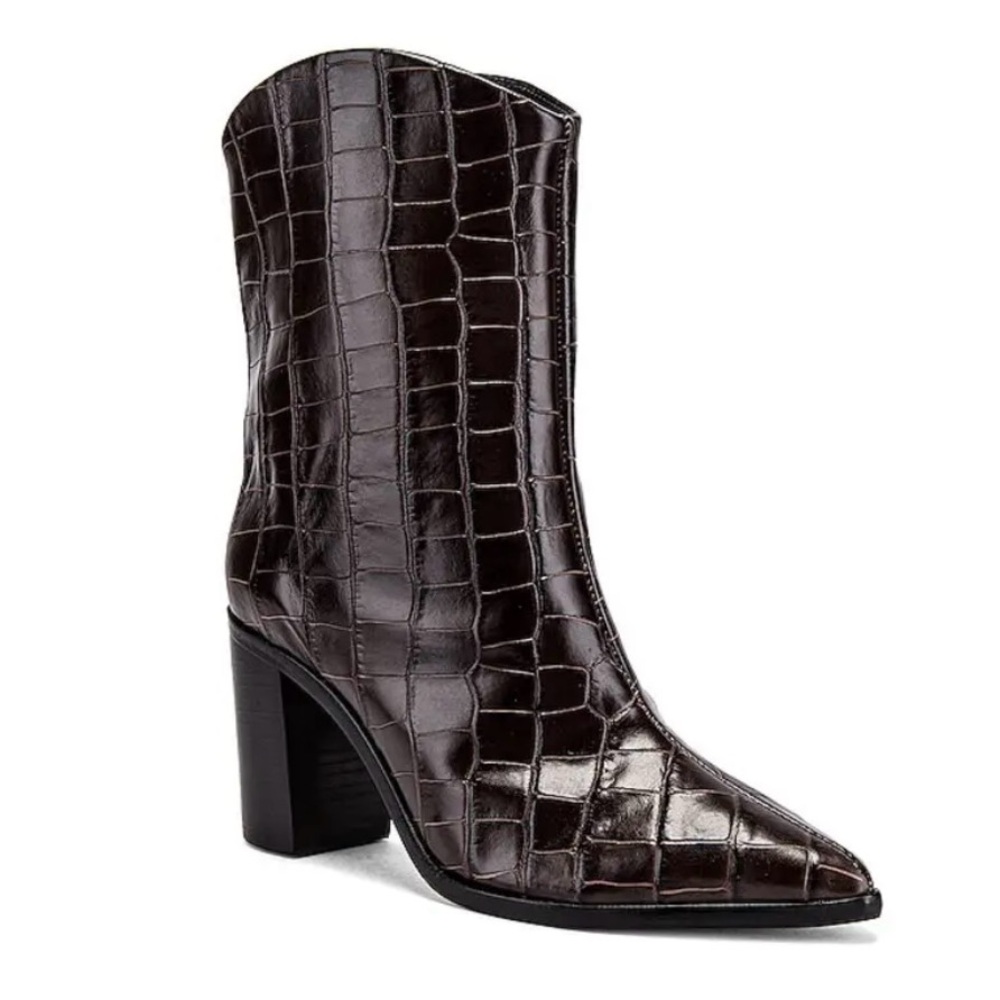 *New with Box* Schutz Vonna Bootie - Croc Embossed Heeled Leather Ankle Boots